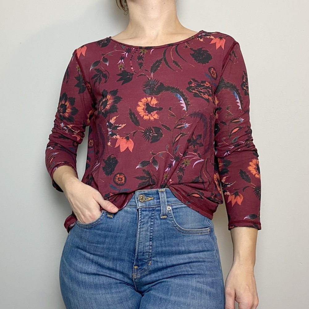 Sandro Floral Cotton Long Sleeve Top